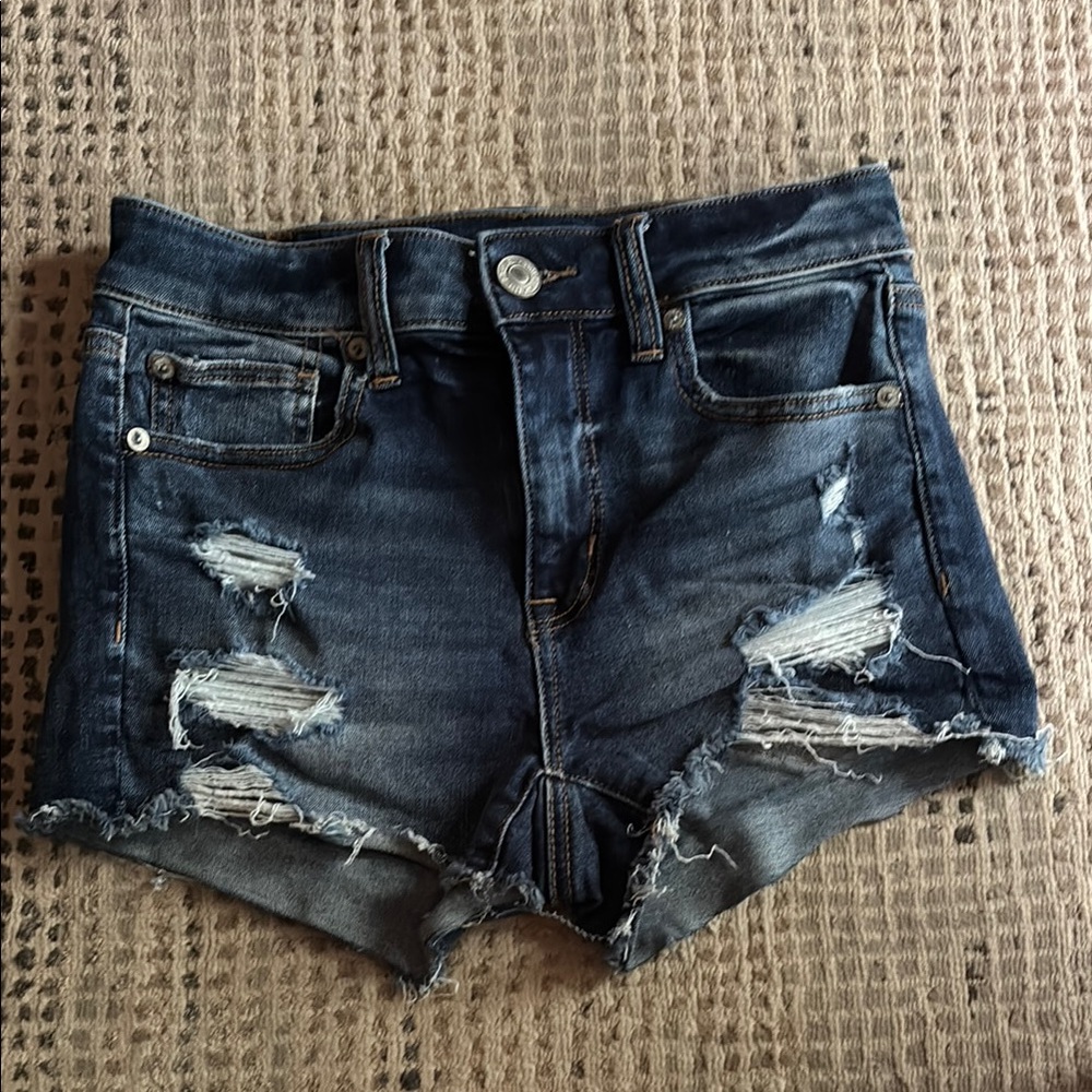 American Eagle Outfitters Blue Jean Shorts Distressed High-Waisted